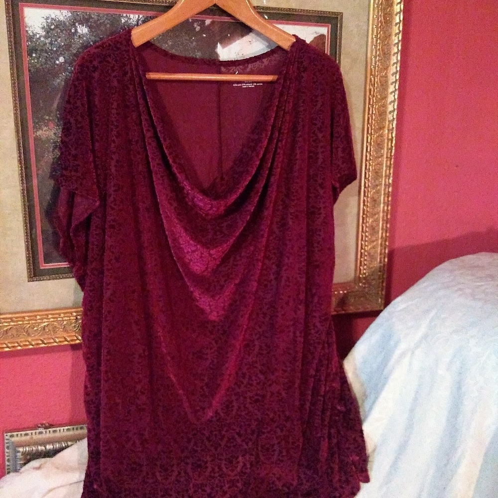 Lane Bryant sheer and velvet patterned top.